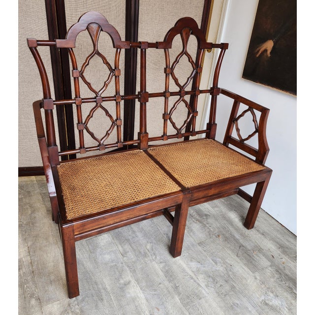 Late 20th Century Chinese Chippendale Style Caned Bench Settee For Sale In New York - Image 6 of 12