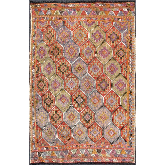Colorful Vintage Turkish Flat-Weave Tribal Modern Kilim With Embroideries For Sale - Image 12 of 12