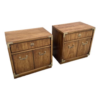 Vintage Campaign Huntley Nightstands by Thomasville For Sale