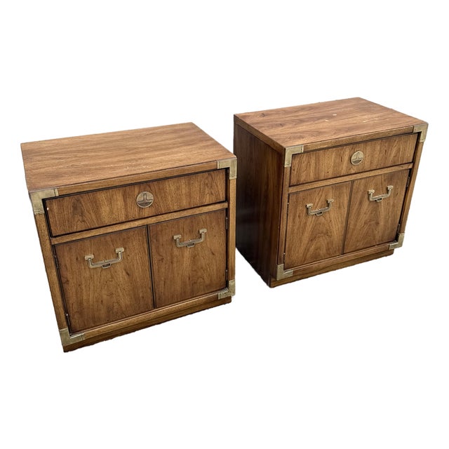 Vintage Campaign Huntley Nightstands by Thomasville For Sale
