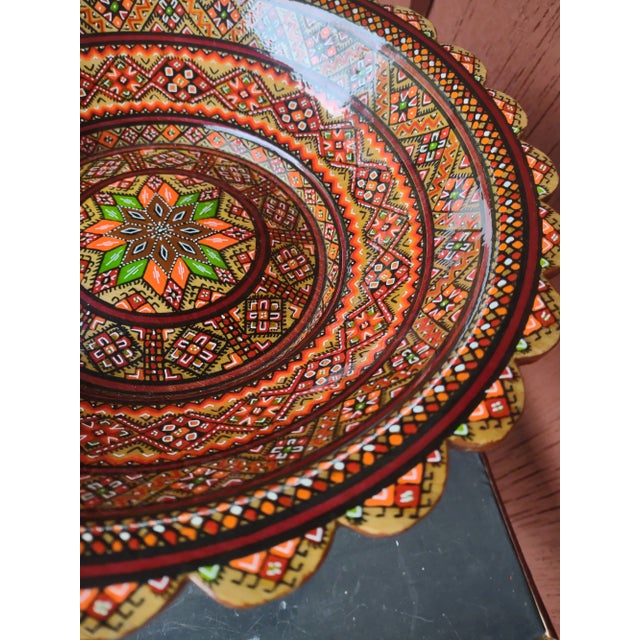 Hand Painted Moroccan Wood Compote or Tazza With Wooden Bells For Sale - Image 4 of 5