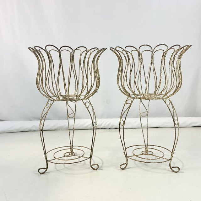 Art Nouveau 1950s Vintage Art Nouveau French Hollywood Regency Jardiniere Tulip Planter - A Pair. For Sale - Image 3 of 15