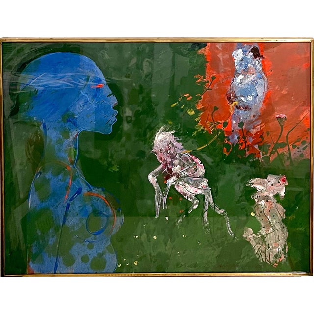 Early 20th Century Robert Beauchamp, American Neo Expressionist Woman with Monkeys Abstract Modernist Oil Painting For Sale - Image 5 of 13