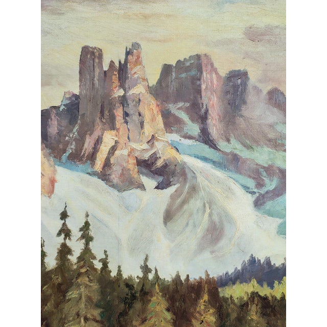 Carezza Lake and Latemar, Dolomites, 1950s, Oil on Canvas For Sale - Image 9 of 15