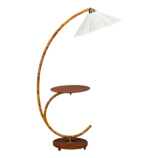Swedish Modern, Floor Lamp With Shelf, Birch, Brass, Sweden, 1930s For Sale