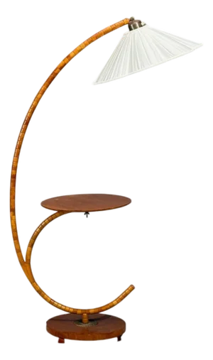 Swedish Modern, Floor Lamp With Shelf, Birch, Brass, Sweden, 1930s
