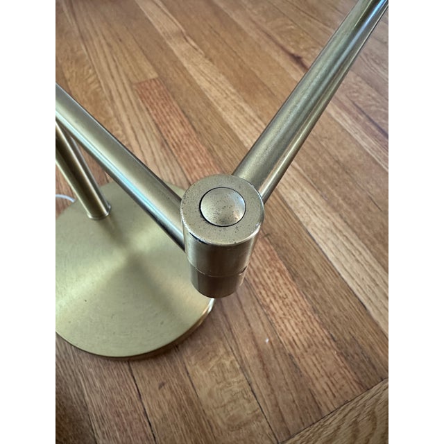 1960s Walter Von Nessen for Koch & Lowy Brass Swing-Arm Torchiere Table Lamp – Swedish Shade For Sale - Image 10 of 11