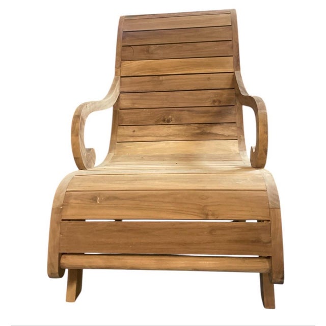 Vintage Solid Teak Sculptural Steamer-Style Chaise Lounge Chair For Sale - Image 4 of 12