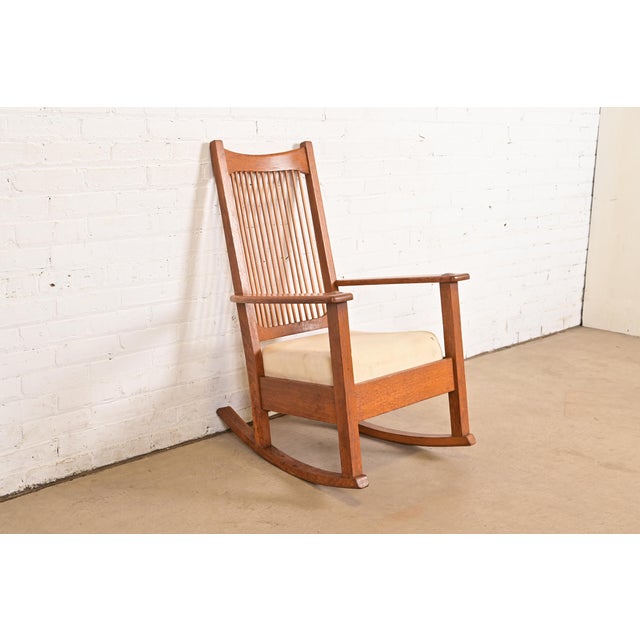 Limbert Antique Mission Oak Arts & Crafts Spindle Rocking Chair, Circa 1910 For Sale - Image 14 of 14