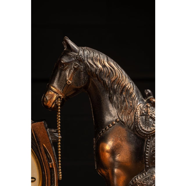 Mid 20th Century Vintage Electric Equestrian Copper Clock by Lanshire For Sale - Image 5 of 6