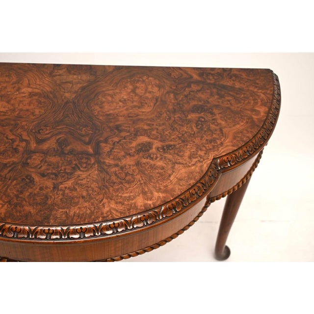 Vintage Queen Anne Style Burr Walnut Console Table, 1920 For Sale - Image 9 of 11