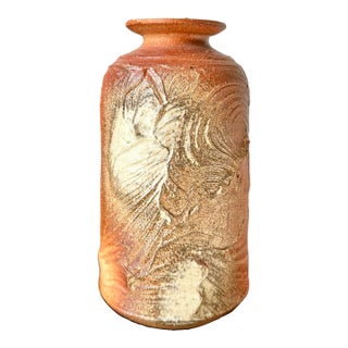 Vintage Earthy Stoneware Rustic Pottery Bud Vase, Heavily Textured Finish For Sale
