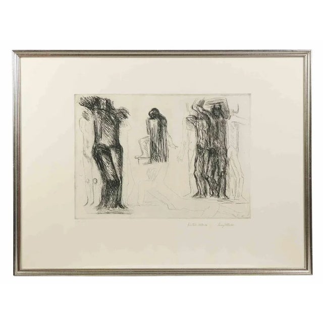 Homage to Michelangelo is an original artwork realized by Fritz Wotruba in 1975. Black and white etching. Hand signed on...
