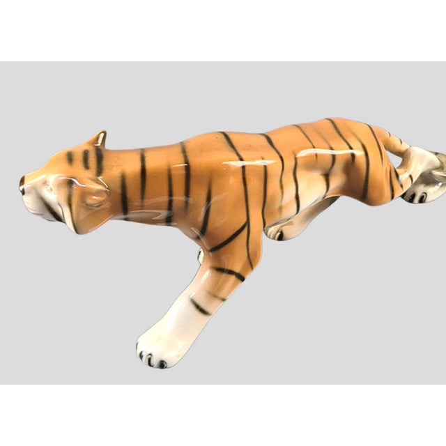 1980s Vintage 1980s Porcelain Tiger Figurine Royal Dux Fully Marked For Sale - Image 5 of 8