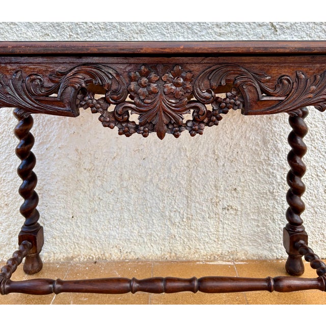 Wood 19th Century French Louis XIV Breton Carved Oak Sofa Table Desk, 1890s For Sale - Image 7 of 11