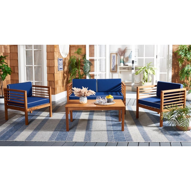 Contemporary Alda 4 Piece Living Set - Natural/Navy For Sale - Image 3 of 9