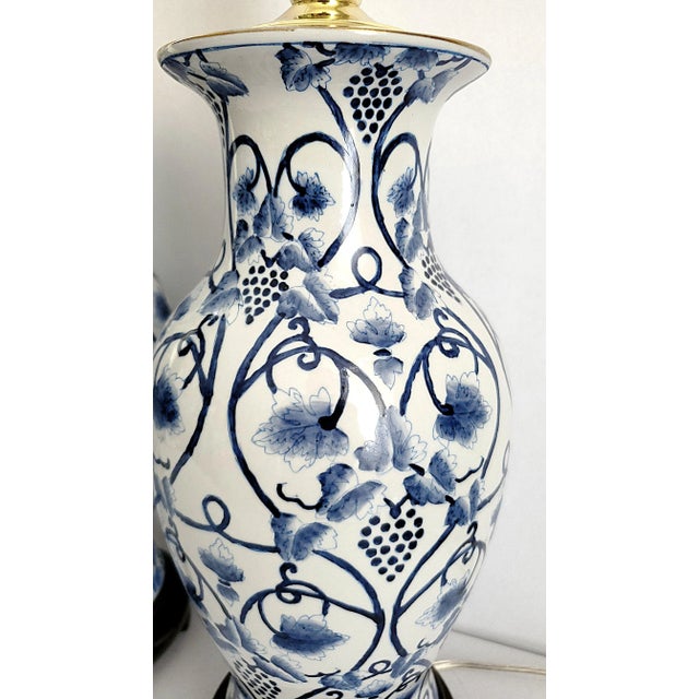 Blue Lamp Pair Blue & White Pair Ginger Jar Style For Sale - Image 8 of 11