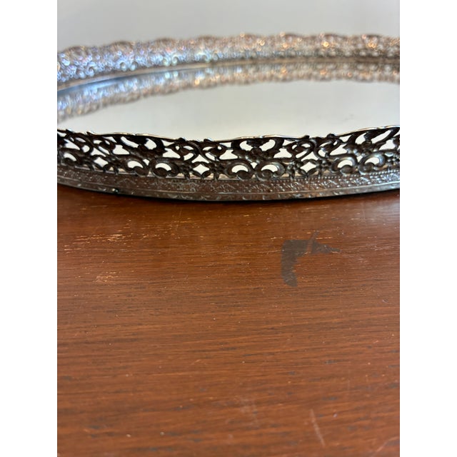 Early 20th Century Vintage Hollywood Regency Silver Tone Mirrored Vanity Tray For Sale - Image 5 of 10
