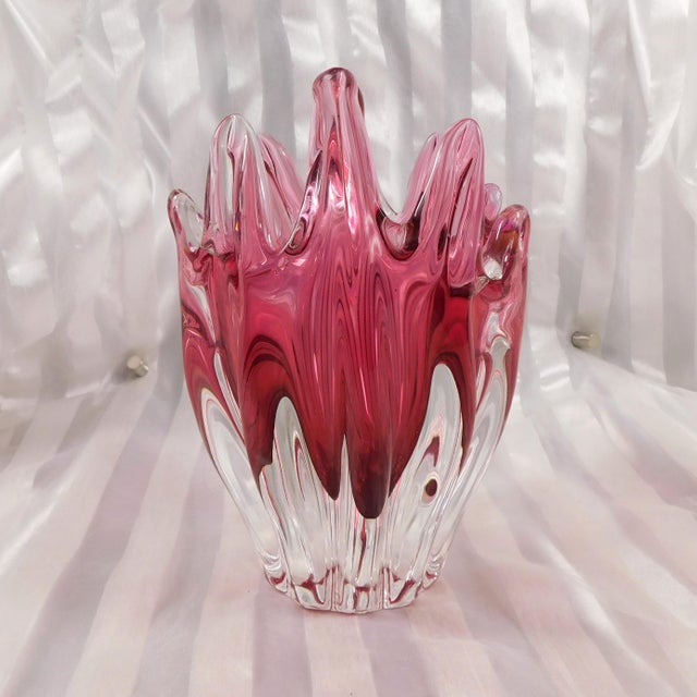 Contemporary Joseph Hospodka Pink Art Glass Bowl or Vase For Sale - Image 3 of 5