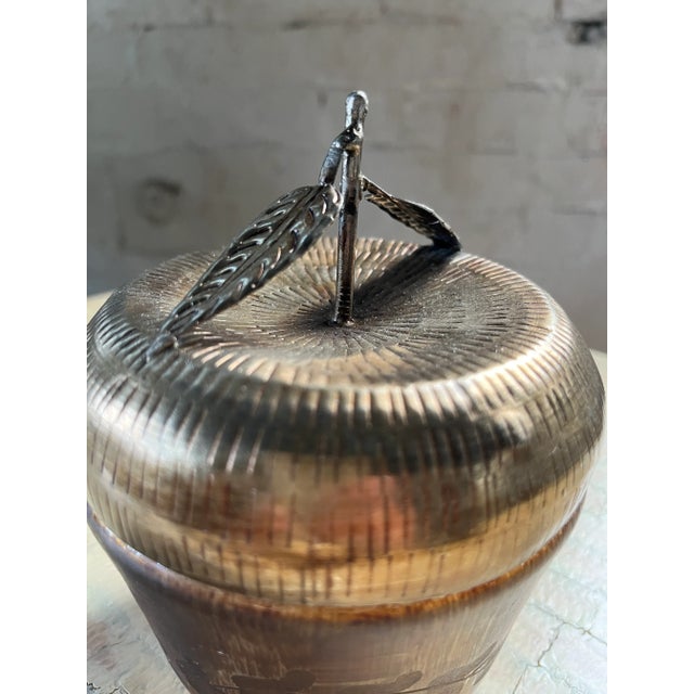 Vintage Apple Amber Glass Bowl With Brass Lid For Sale - Image 9 of 12