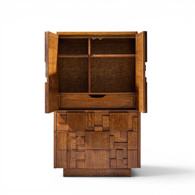 Lane Staccato Brutalist Mid Century Walnut Armoire Dresser For Sale - Image 9 of 10