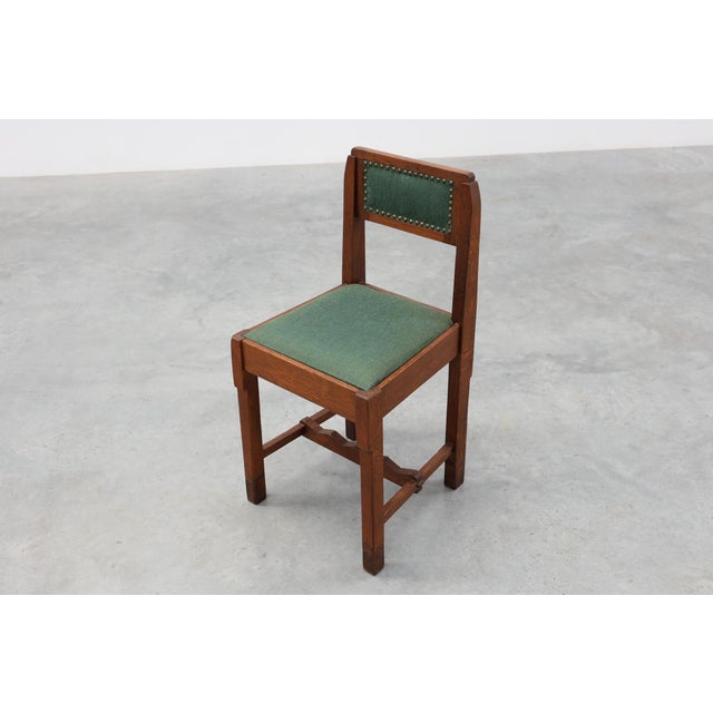 Brown Belgian Modernist Art Deco Oak Side Chair with Green Upholstery, 1920s For Sale - Image 8 of 13