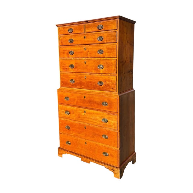 Chippendale Antique Chippendale New Hampshire Maple Chest on Chest With Hidden Lock Feature For Sale - Image 3 of 12