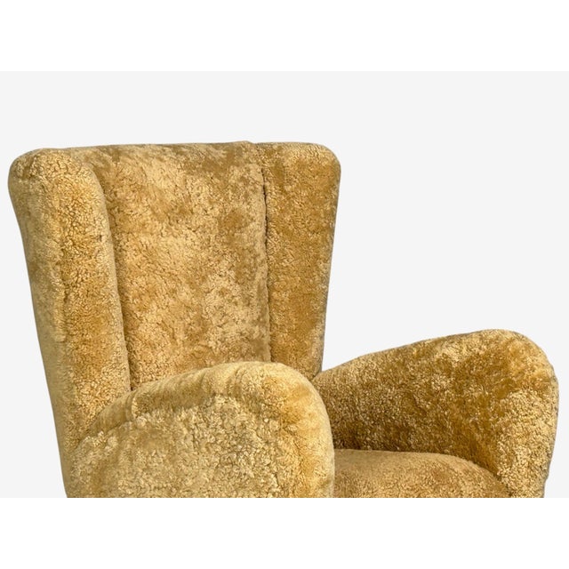 Paolo Buffa Attrib., Beige Shearling, Wood, Lounge Chairs, Italy, 1950s For Sale In New York - Image 6 of 14