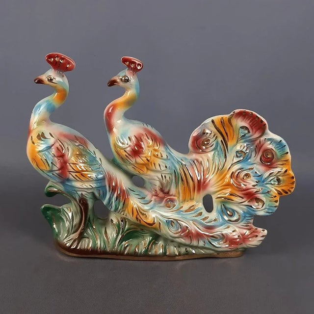 Vintage Multicolored Ceramic Sculpture of Peacocks, Italy, 1970s For Sale - Image 18 of 18