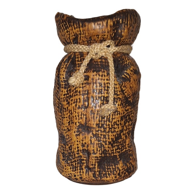 Vintage Ceramic Vase in the shape of Open Sack with Visual Rope Closure by Bay-Keramik, 1970s For Sale
