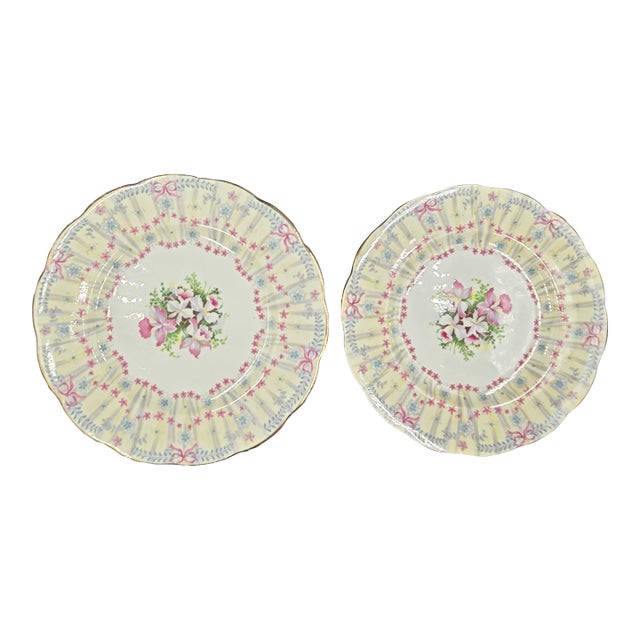 Vintage Queen Anne "Royal Bridal Gown" Duo- 1949 English Bone China- Dessert & Tea/Side Plate For Sale