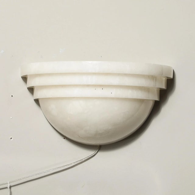 Late 20th Century Pair of Art Deco Skyscraper Style Alabaster Sconces For Sale - Image 5 of 12