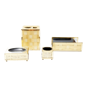 1970s Stylebuilt Accessories Inc Vintage Woven Brass Hollywood Regency Bathroom Set - 4 Pieces