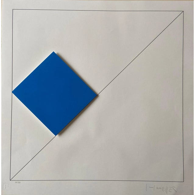 Contemporary Gottfried Honegger, Composition 1 3D Square (Dark Blue), 2015, Silkscreen For Sale - Image 3 of 7