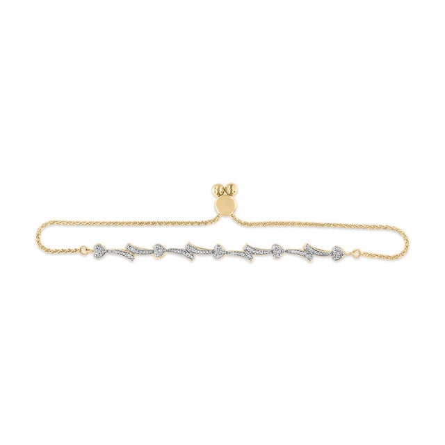 14K Yellow Gold Plated .925 Sterling Silver Diamond Accent Heart and Wave Link Bolo Bracelet (I-J Color, I2-I3 Clarity) - 6" to 9" Adjustable For Sale - Image 4 of 7