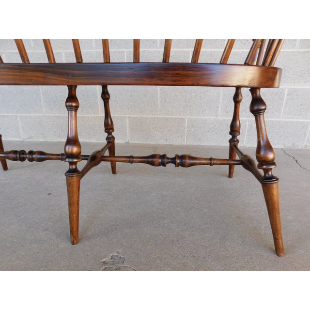 L E Partridge Vintage Double Hoop Sack Back Windsor Settee Bench 50w For Sale - Image 14 of 18