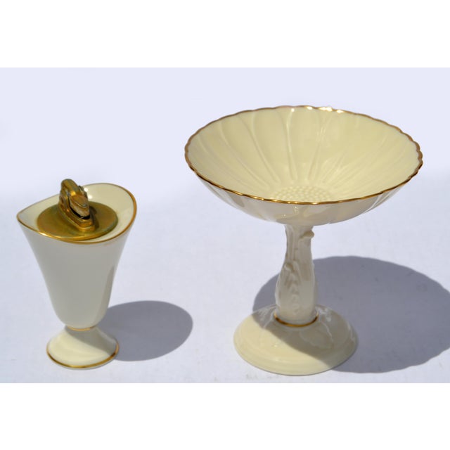 Tan Vintage Lenox Charleston Compote Pedestal Dish Sunflower Shaped Fine Bone Ceramic For Sale - Image 8 of 14