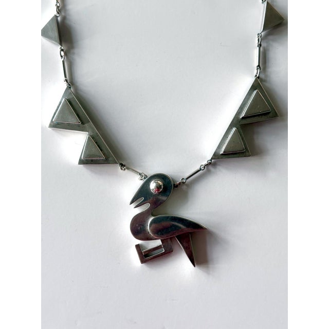 Metal Modern Bird Motif Sterling Silver Necklace and Earrings Set Graziella Laffi For Sale - Image 7 of 14