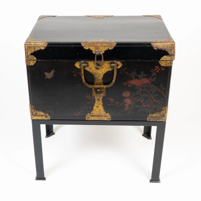 Late 19th Century Japanese Black Lacquered Trunk on Stand For Sale - Image 4 of 8