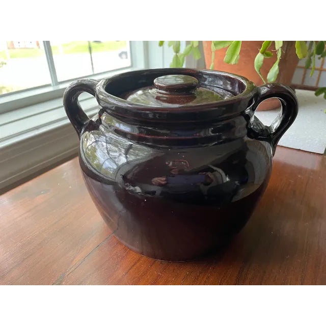 Antique Dark Brown Glazed Stoneware Baked Bean Pot Crock With Lid For Sale - Image 10 of 10