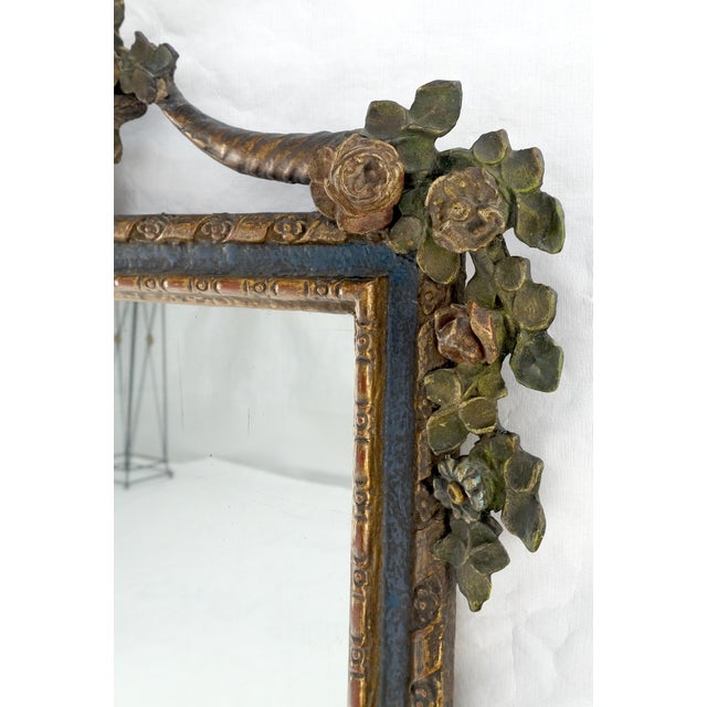 French Carved & Painted Floral Pattern Frame Rectangle Decorative Wall Mirror For Sale - Image 3 of 14