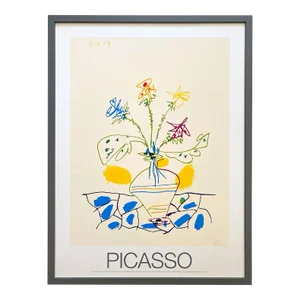 Pablo Picasso Vintage 1990 Mid Century Modern Silkscreen Print Framed French Poster " Vase De Fleurs " 1957