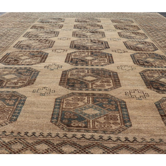 Tribal Antique Ersari Rug Sophisticated Medallion Patterns in Earthy Tones 8'7 X 11'10 For Sale - Image 3 of 10