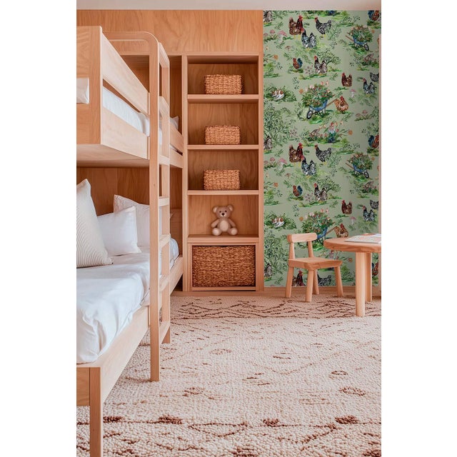 Green Cluckingham Farm Toile Grasscloth Wallpaper by House Party | Green Grass | 6 Yards For Sale - Image 8 of 9