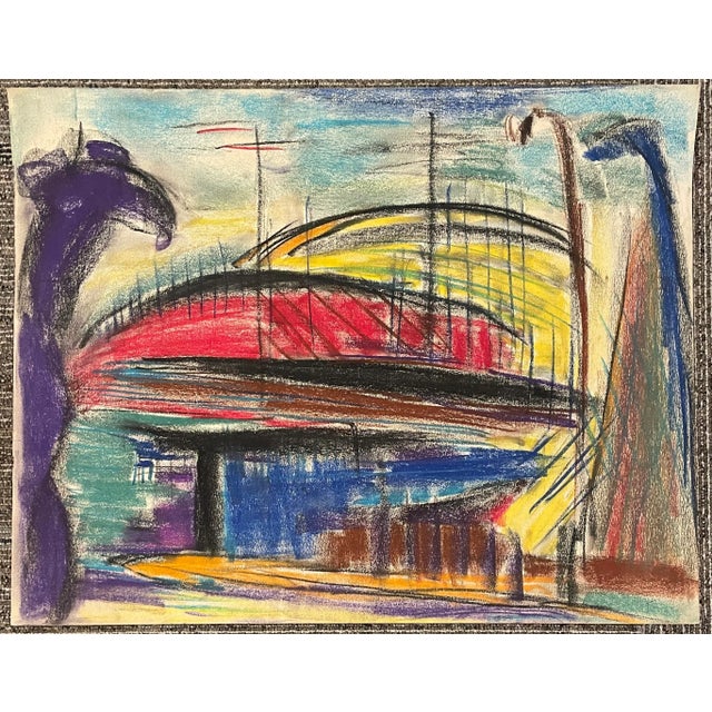 Mid-Century Modern 1950s Frank Wallace Abstract Cityscape Pastel For Sale - Image 3 of 3