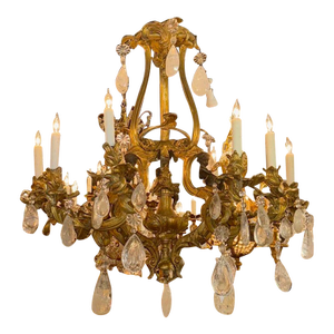 19th Century Bronze and Rock Crystal Chandelier With Cherubs