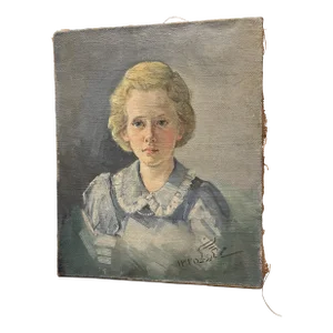 Vintage Original Modern Oil Portrait Painting of a Child