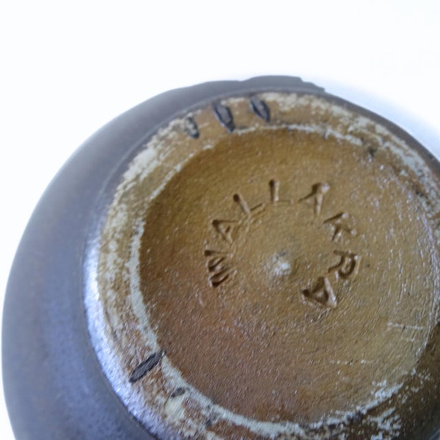 Vintage handmade brown ceramic bowl from WALLåKRA Sweden mid-century