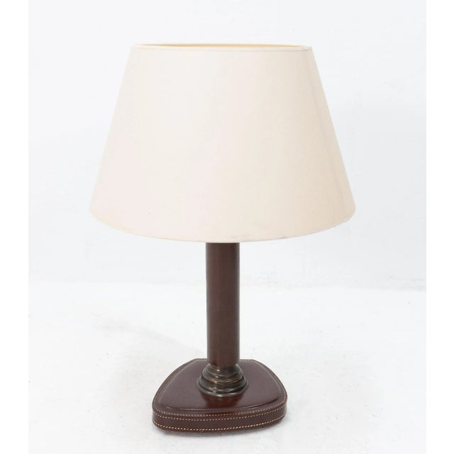Brown French Stichted Leather Desk Lamp, 1964 For Sale - Image 8 of 8