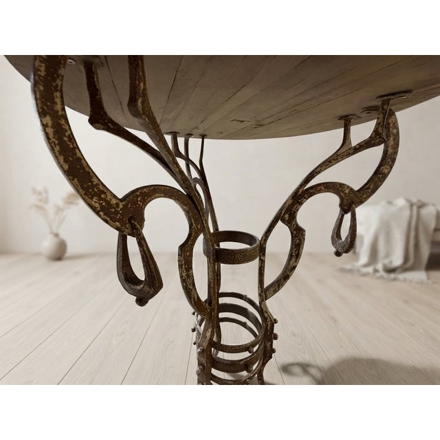 Vintage Round Side Table with Wrought Iron Base, 1980s For Sale - Image 6 of 10